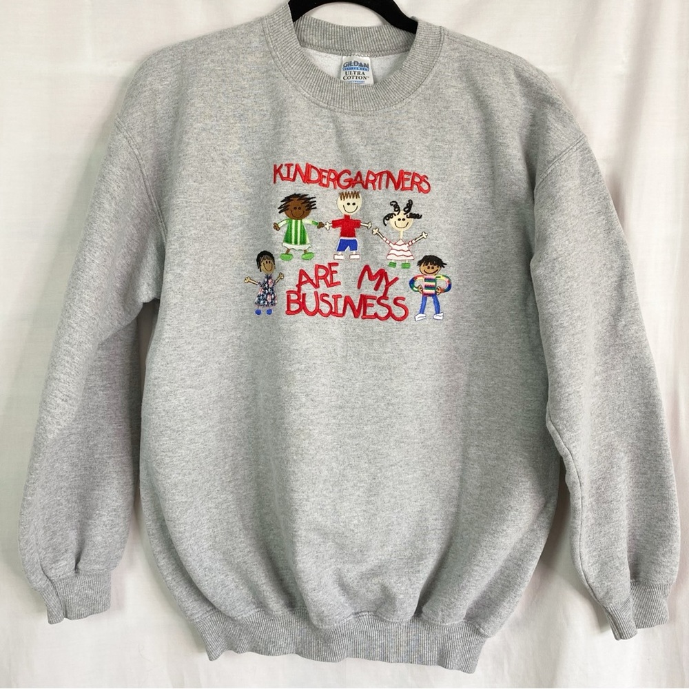 Kindergartners are My Business Teacher Vintage Gildan Gray Crewneck Sweater Med